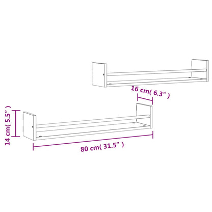 vidaXL Étagères murales avec tringles 2 pcs Gris Sonoma 80x16x14 cm