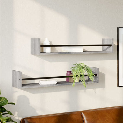 vidaXL Étagères murales avec tringles 2 pcs Gris Sonoma 80x16x14 cm