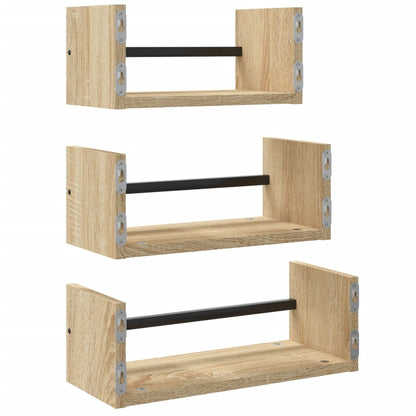 vidaXL 3-teiliges Wandregal-Set mit Stangen Sonoma-Eiche Holzwerkstoff