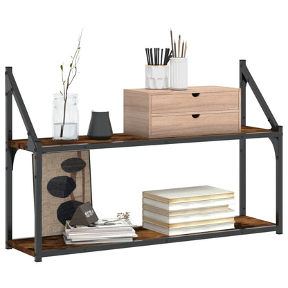 vidaXL Wandregal 2 Fächer Räuchereiche 80x21x51 cm Holzwerkstoff