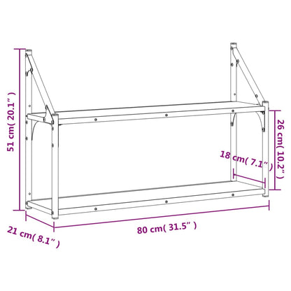 vidaXL Wandregal 2 Fächer Räuchereiche 80x21x51 cm Holzwerkstoff