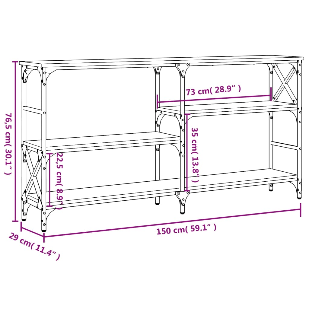 vidaXL Table console chêne fumé 150x29x76,5 cm bois d'ingénierie