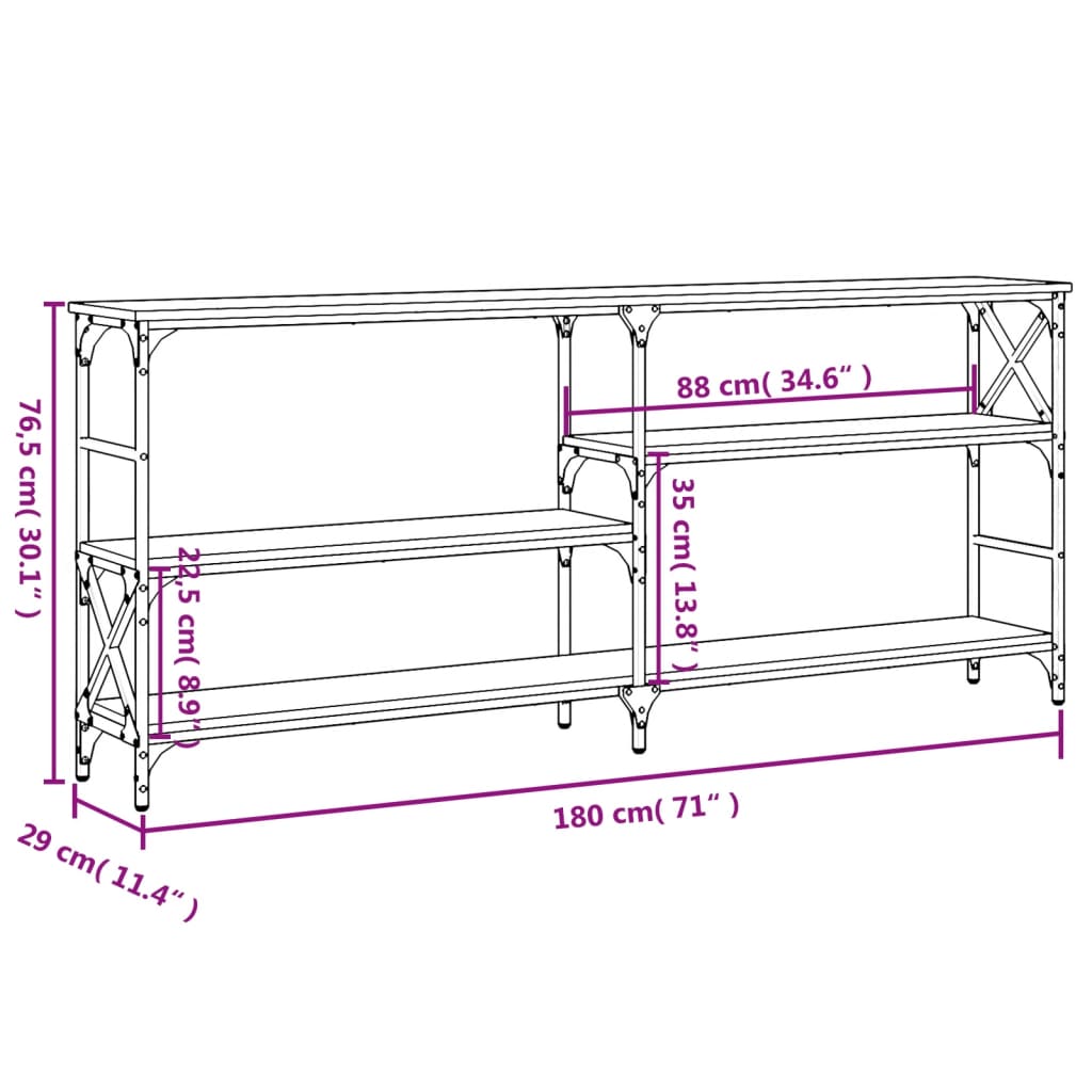 vidaXL Console table Gris Sonoma 180x29x76,5 cm Bois d'ingénierie