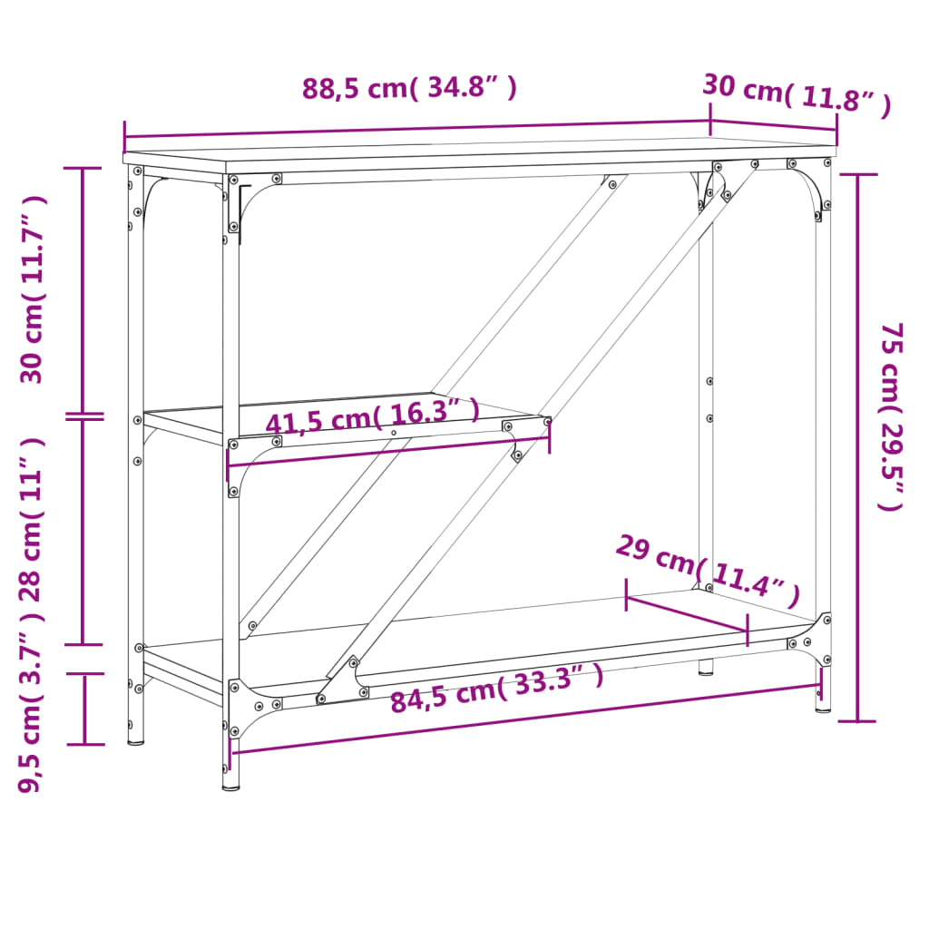 vidaXL Console chêne sonoma 88,5x30x75 cm Aggloméré