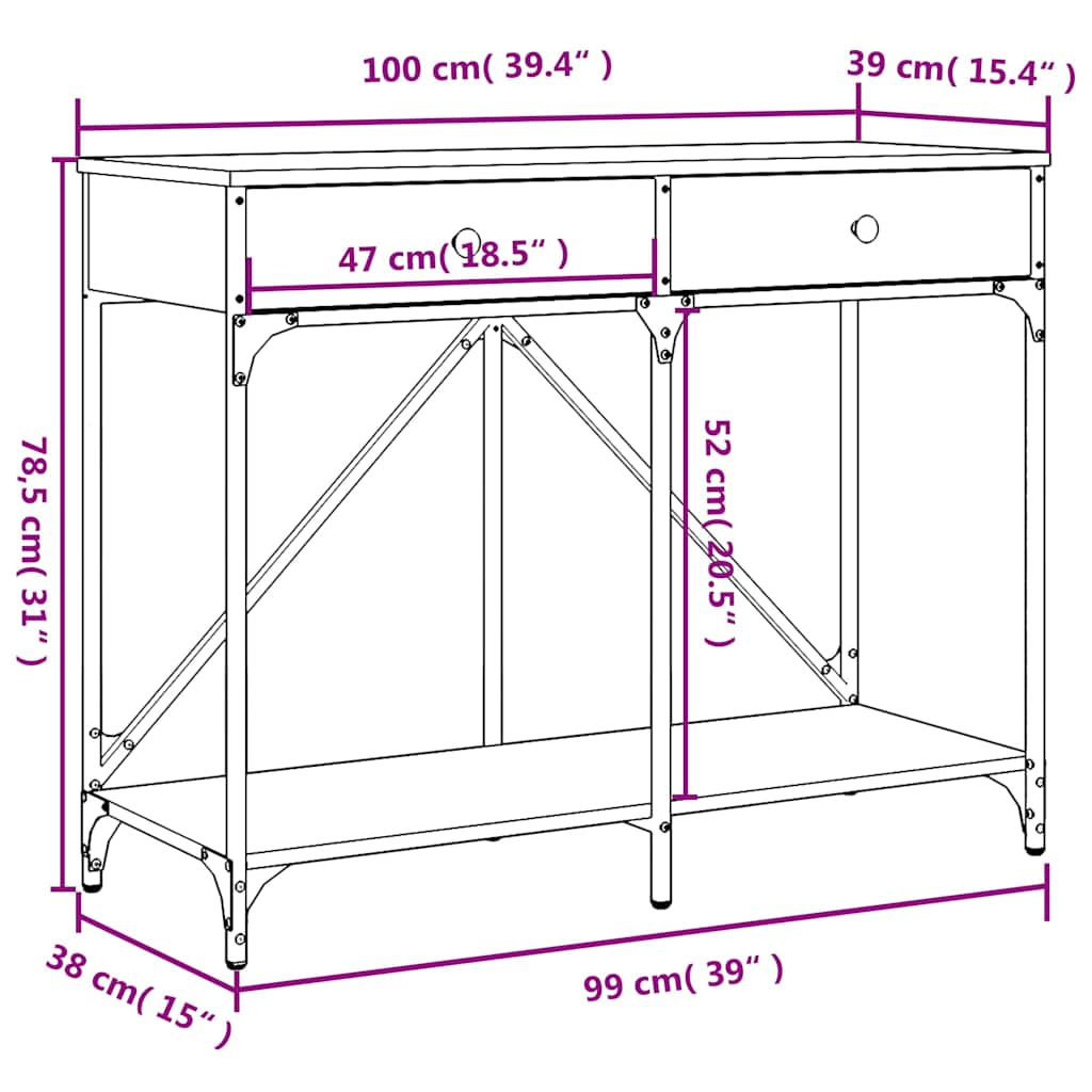 vidaXL Table console Noir 100x39x78,5 cm Bois d'ingénierie