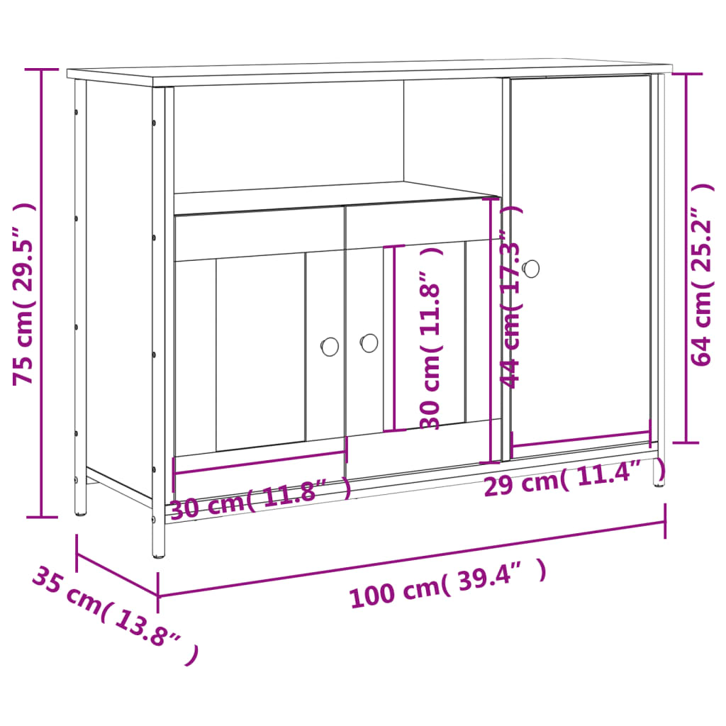 vidaXL Sideboard Räuchereiche 100x35x75 cm Holzwerkstoff