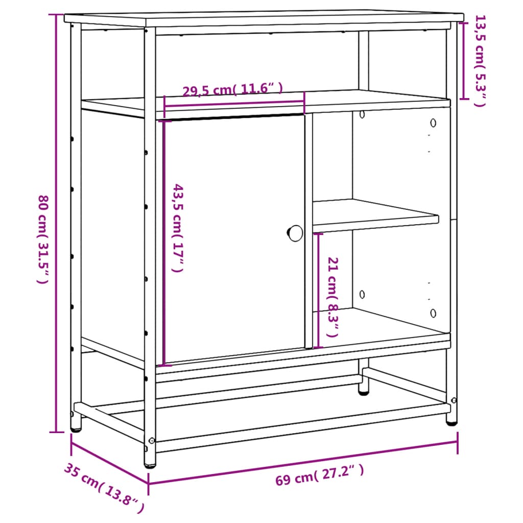 vidaXL Buffet marron aspect chêne 69x35x80 cm Bois d'ingénierie