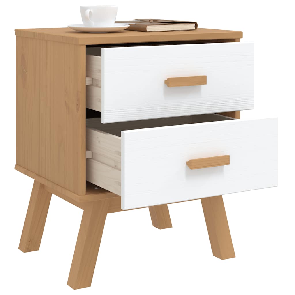 vidaXL Nachttisch OLDEN Weiß und Braun Massivholz Kiefer