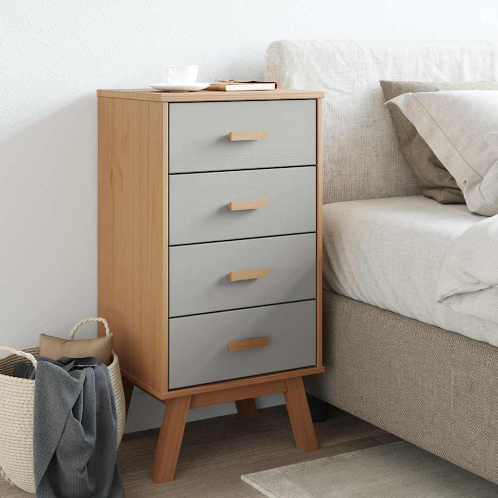 vidaXL Nachttisch OLDEN Grau und Braun Massivholz Kiefer