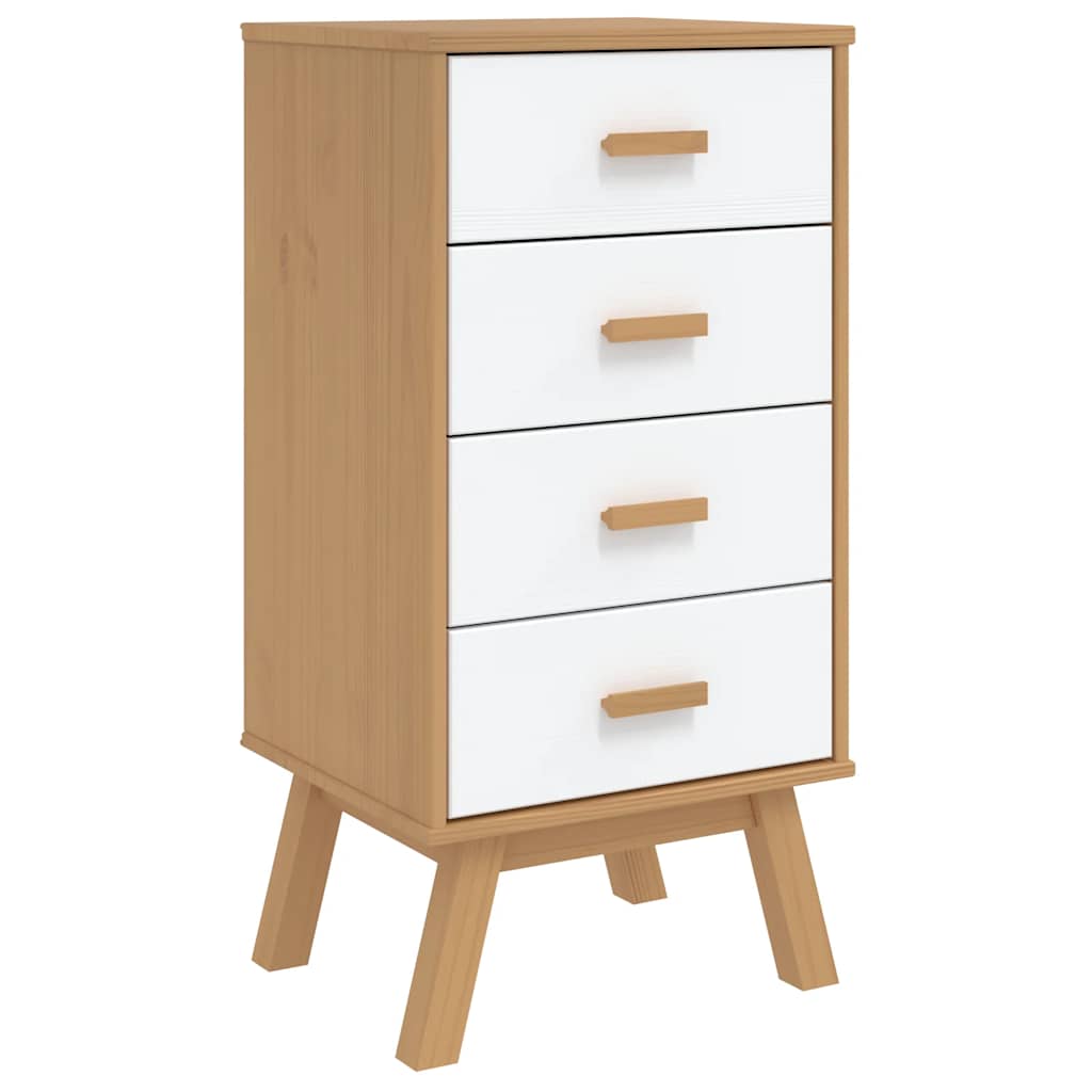 vidaXL Nachttisch OLDEN Weiß und Braun Massivholz Kiefer