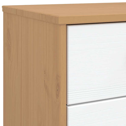 vidaXL Nachttisch OLDEN Weiß und Braun Massivholz Kiefer
