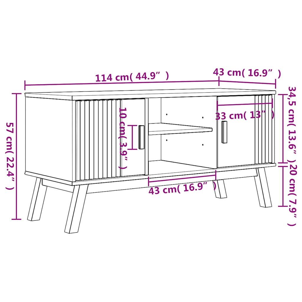 Meuble TV vidaXL OLDEN marron 114x43x57 cm bois de pin massif
