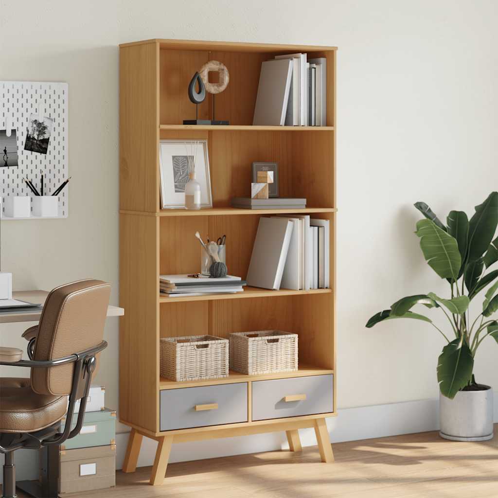 vidaXL Étagère à livres OLDEN 4 compartiments Gris et marron Bois de pin massif