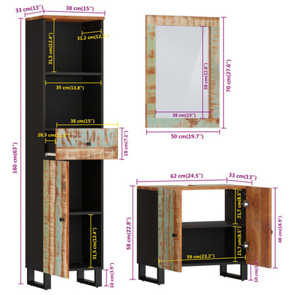 vidaXL Ensemble de meubles de salle de bain 3 pcs Bois de récupération massif