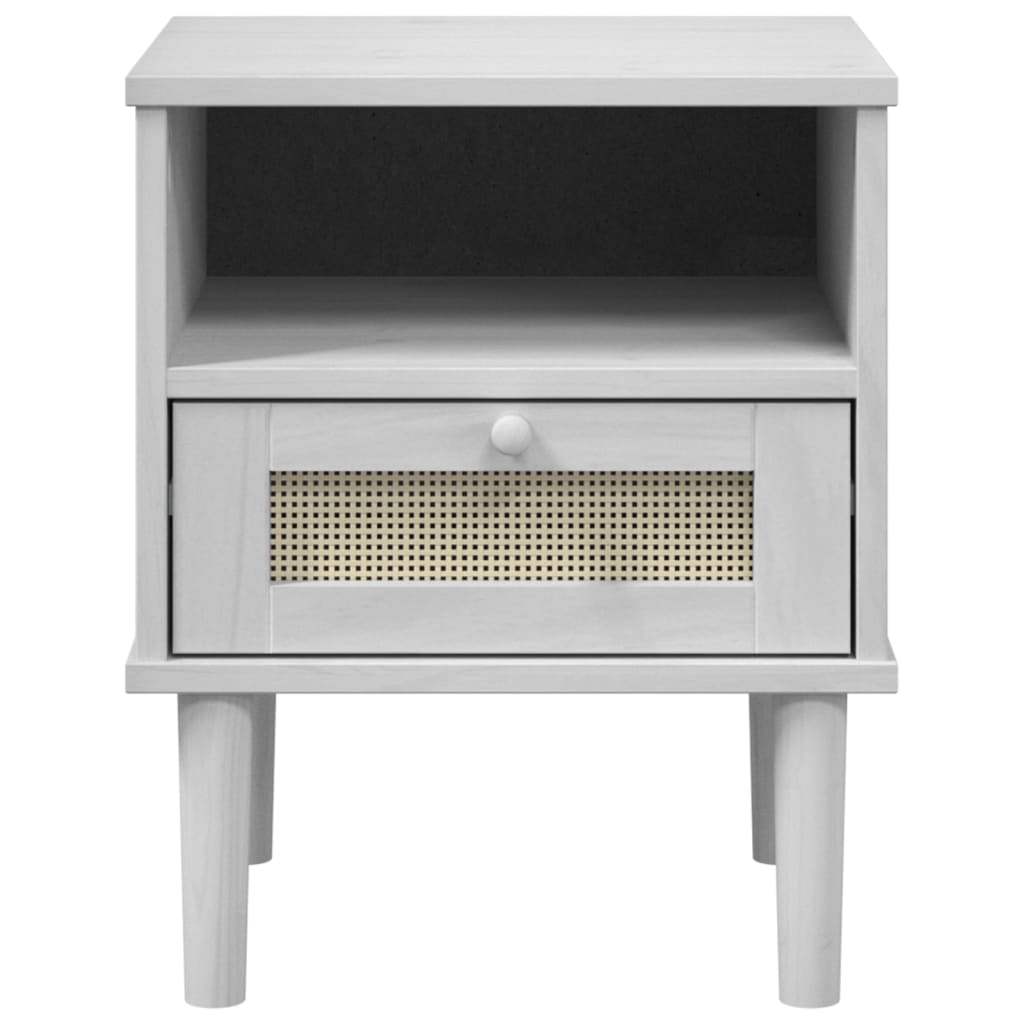 vidaXL Nachttisch SENJA Rattan-Look Weiß 40x35x48 cm Massivholz Kiefer