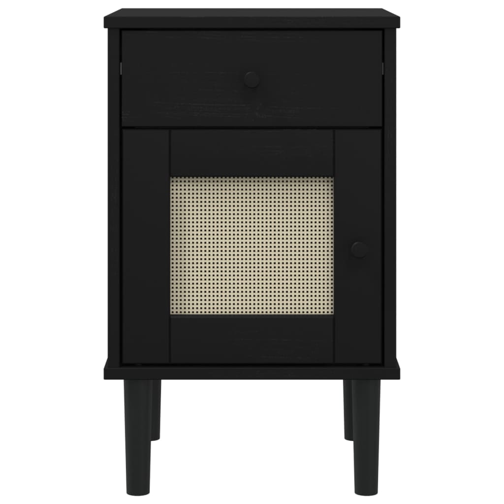 vidaXL Nachttisch SENJA Rattan-Look Schwarz 40x35x65 Massivholz Kiefer