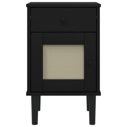 vidaXL Nachttisch SENJA Rattan-Look Schwarz 40x35x65 Massivholz Kiefer