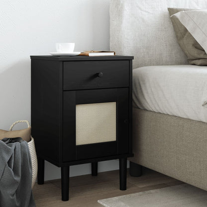 vidaXL Nachttisch SENJA Rattan-Look Schwarz 40x35x65 Massivholz Kiefer