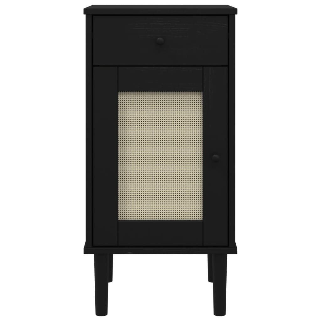 vidaXL Nachttisch SENJA Rattan-Look Schwarz 40x35x80 Massivholz Kiefer