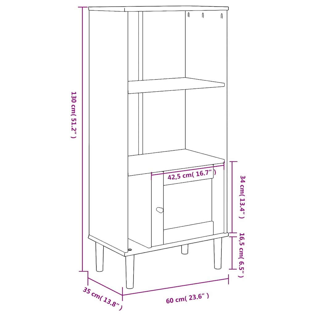 vidaXL Bücherschrank SENJA Rattan-Look Braun 60x35x130 cm Kiefernholz