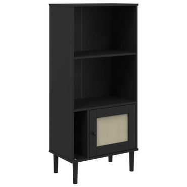 vidaXL Bücherschrank SENJA Rattan-Look Schwarz 60x35x130cm Kiefernholz