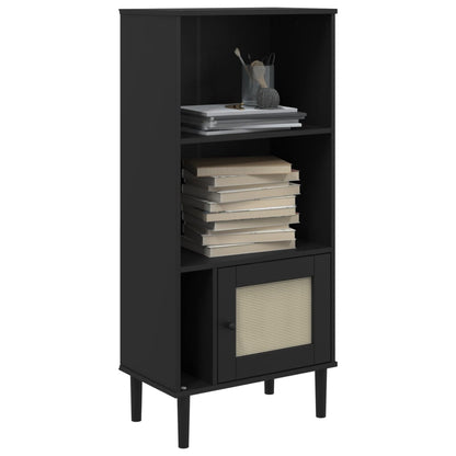 vidaXL Bücherschrank SENJA Rattan-Look Schwarz 60x35x130cm Kiefernholz