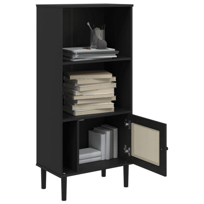 vidaXL Bücherschrank SENJA Rattan-Look Schwarz 60x35x130cm Kiefernholz