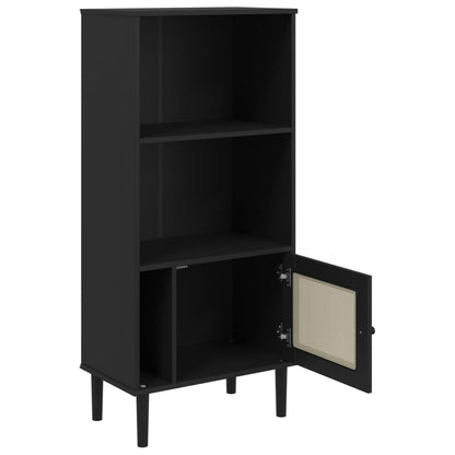 vidaXL Bücherschrank SENJA Rattan-Look Schwarz 60x35x130cm Kiefernholz