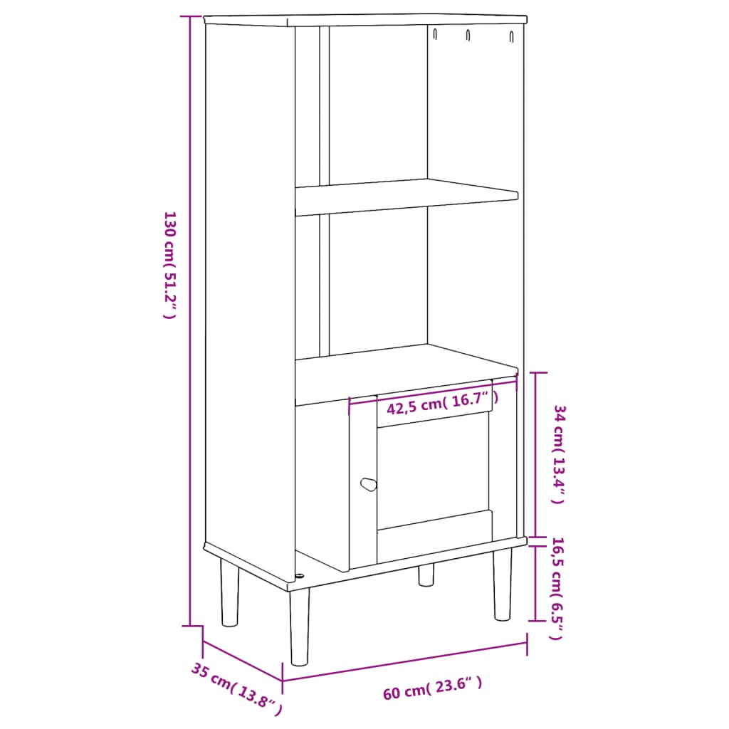 vidaXL Bücherschrank SENJA Rattan-Look Schwarz 60x35x130cm Kiefernholz