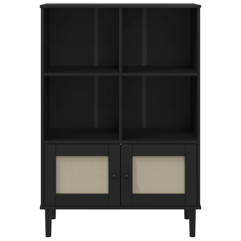 vidaXL Bücherschrank SENJA Rattan-Look Schwarz 90x35x130cm Kiefernholz