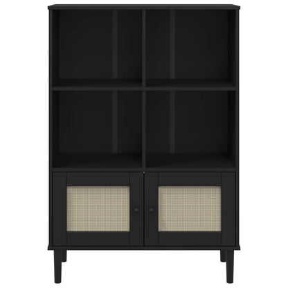 vidaXL Bücherschrank SENJA Rattan-Look Schwarz 90x35x130cm Kiefernholz