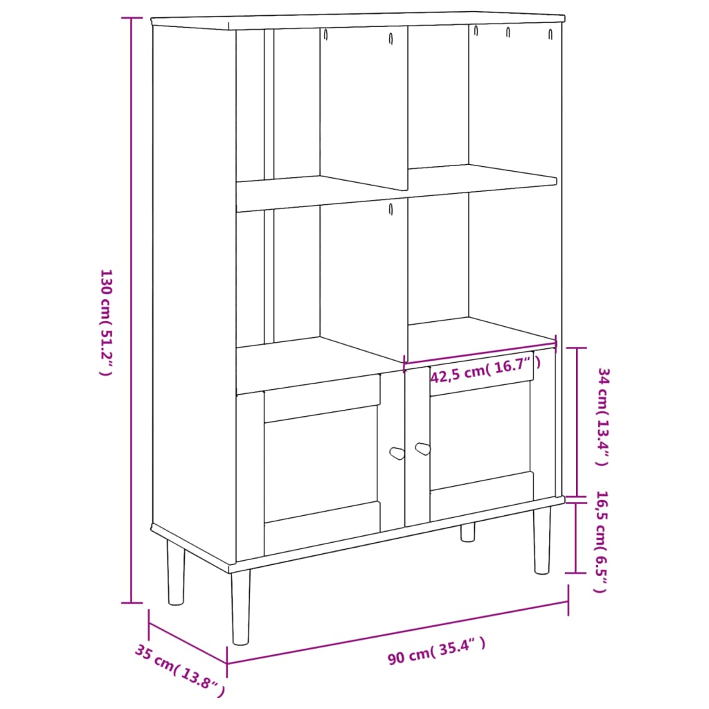 vidaXL Bücherschrank SENJA Rattan-Look Schwarz 90x35x130cm Kiefernholz