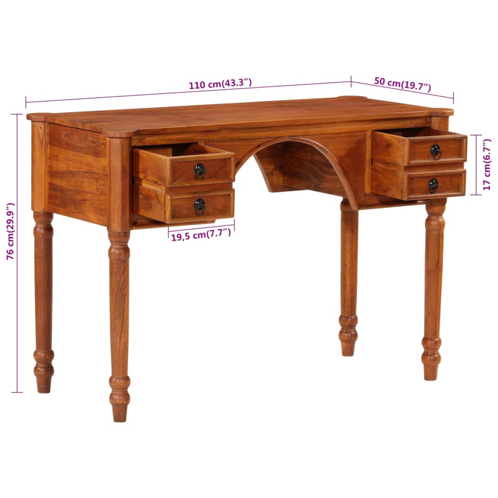 vidaXL Schreibtisch mit Schubladen 110x50x76 cm Massivholz Akazie