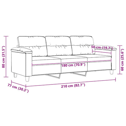 vidaXL 3-Sitzer-Sofa Hellgrau 180 cm Mikrofasergewebe