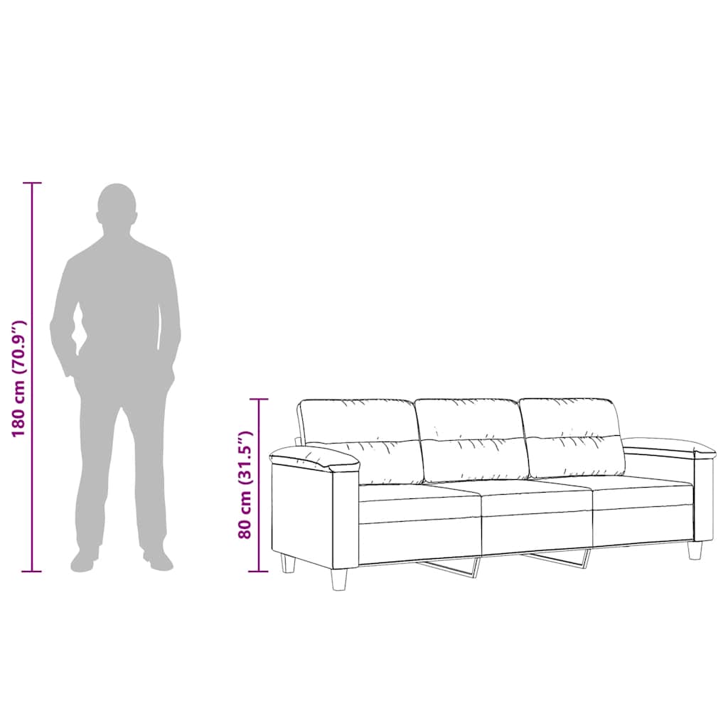 vidaXL 3-Sitzer-Sofa Hellgrau 180 cm Mikrofasergewebe