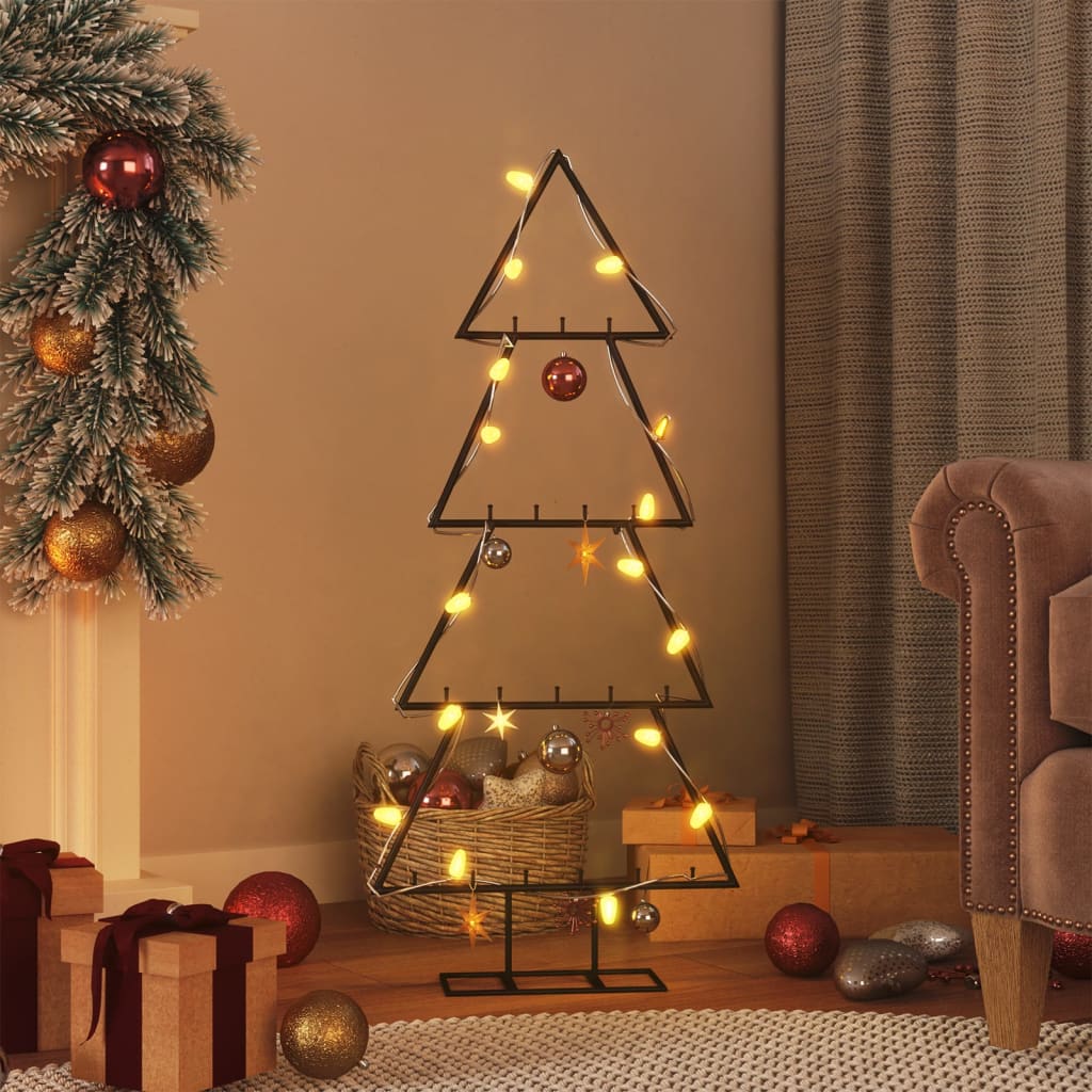 vidaXL Sapin de Noël métallique pour décorations Noir 90 cm