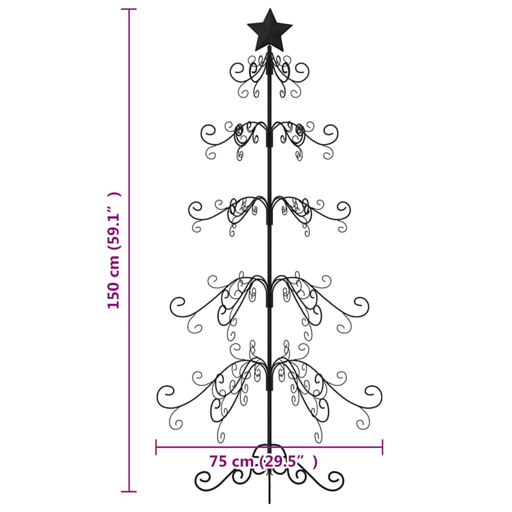 vidaXL Metall-Weihnachtsbaum für Dekorationen Schwarz 150 cm