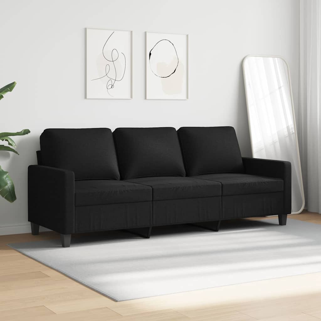 vidaXL Canapé 3 places en tissu noir 180 cm