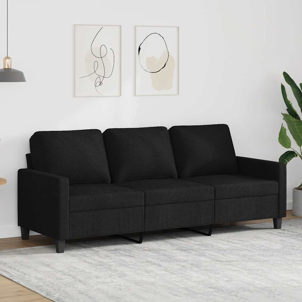 vidaXL Canapé 3 places en tissu noir 180 cm