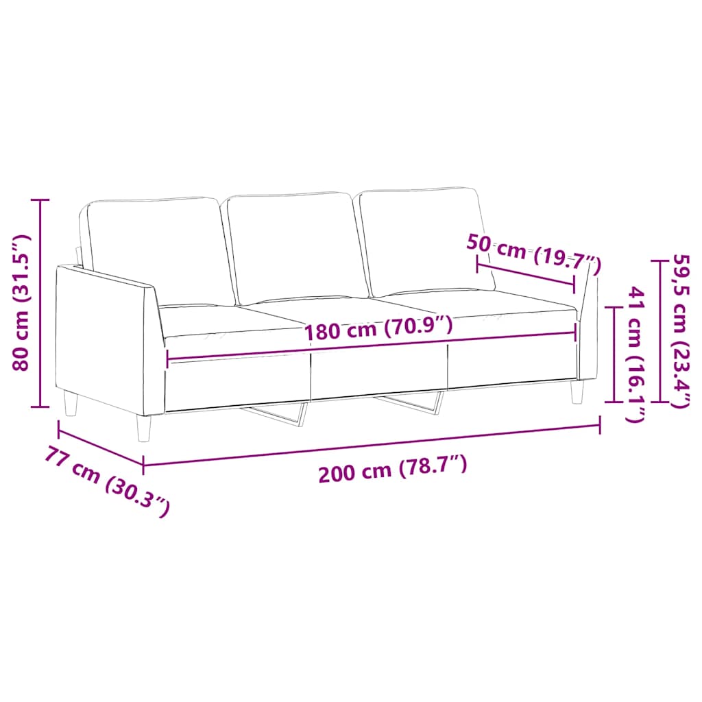 vidaXL 3-Sitzer-Sofa Creme 180 cm Kunstleder