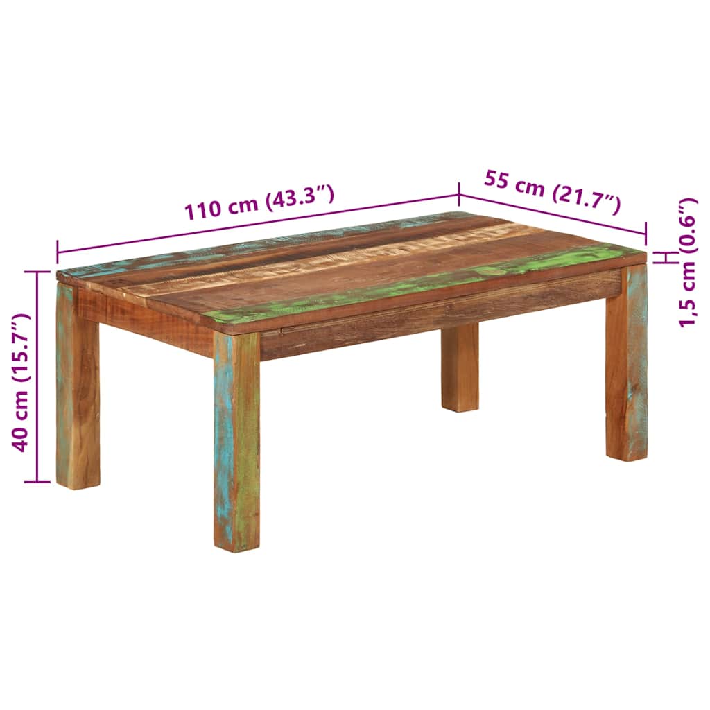 vidaXL Couchtisch 110x55x40 cm Massives Altholz