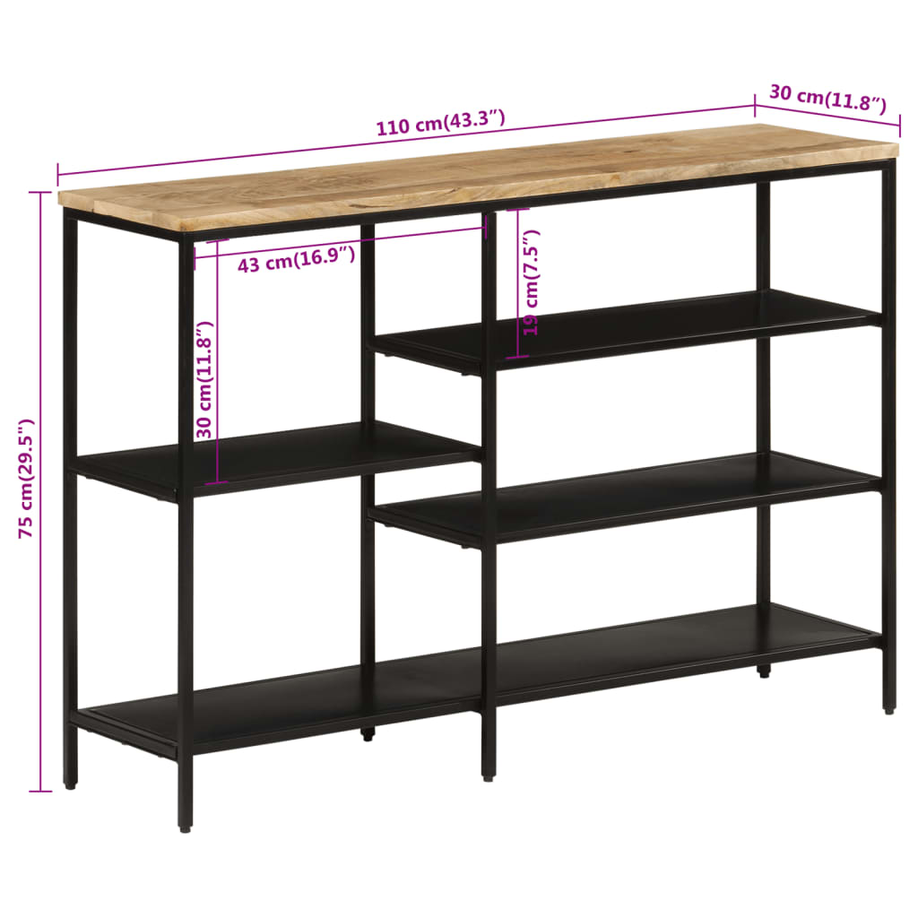 vidaXL Table console 110x30x75 cm Bois de manguier massif brut et fer