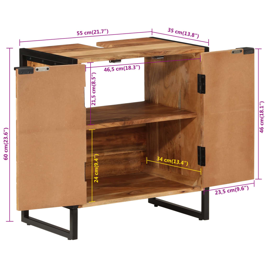 vidaXL Meuble de salle de bain 55x35x60 cm Bois d'acacia massif et fer
