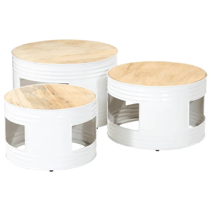 vidaXL Tables d'appoint forme tonneau 3 pcs Bois de manguier massif brut