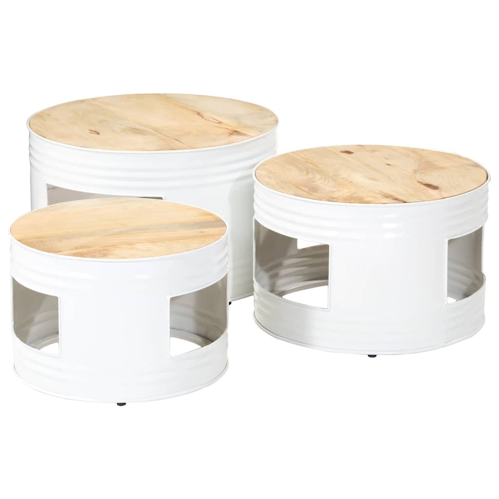 vidaXL Tables d'appoint forme tonneau 3 pcs Bois de manguier massif brut