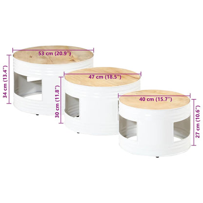 vidaXL Tables d'appoint forme tonneau 3 pcs Bois de manguier massif brut