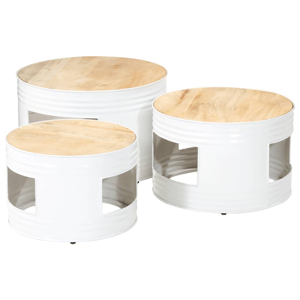 vidaXL Tables d'appoint forme tonneau 3 pcs Bois de manguier massif brut