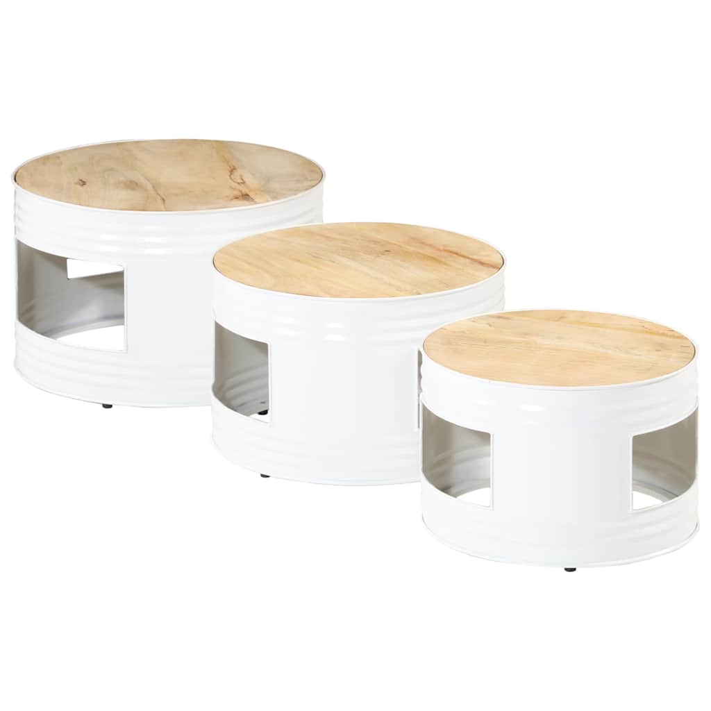 vidaXL Tables d'appoint forme tonneau 3 pcs Bois de manguier massif brut