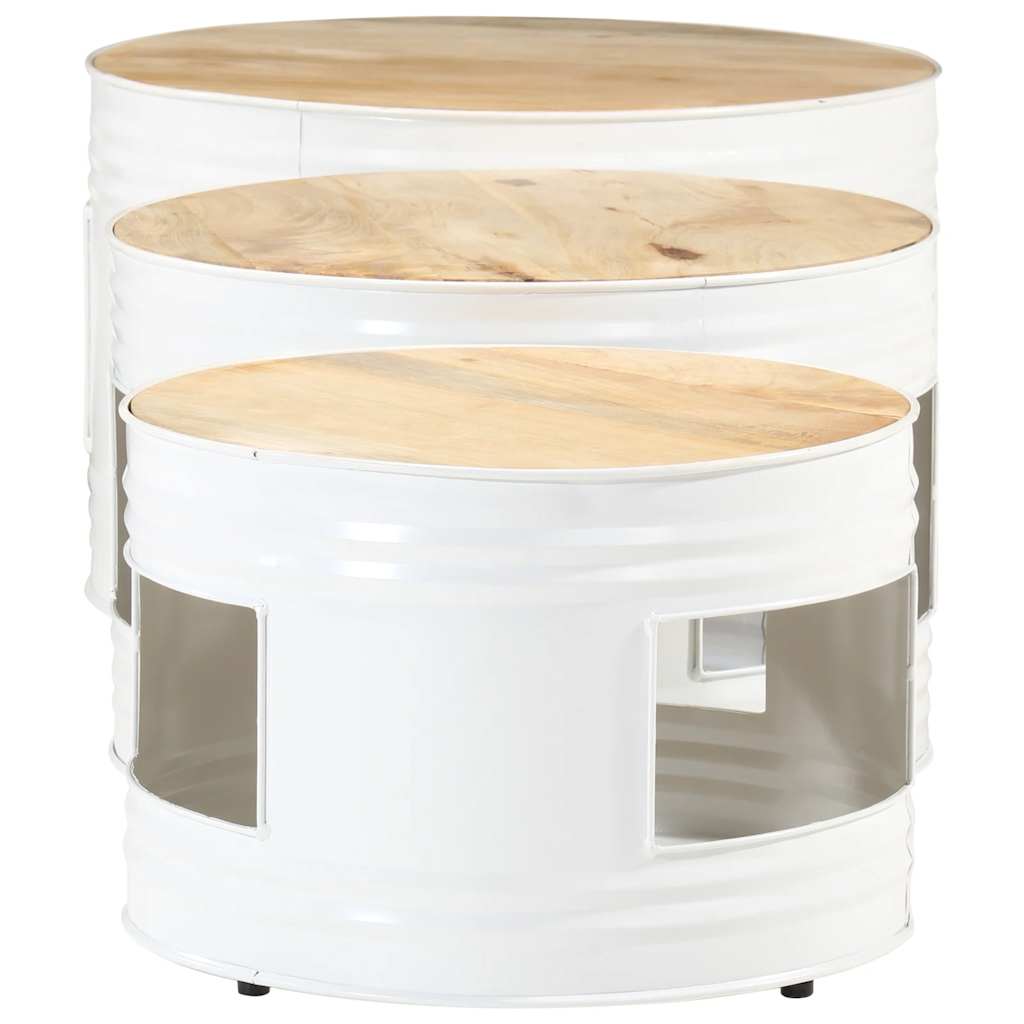 vidaXL Tables d'appoint forme tonneau 3 pcs Bois de manguier massif brut