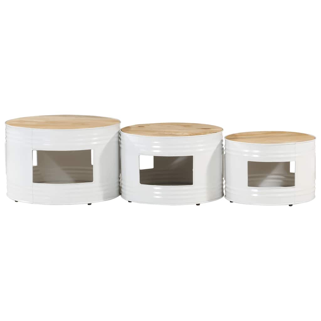 vidaXL Tables d'appoint forme tonneau 3 pcs Bois de manguier massif brut